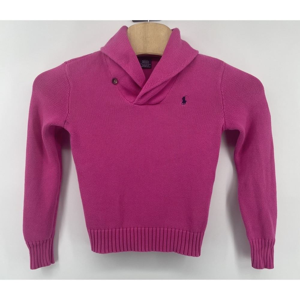 Ralph Lauren Sport Sweater Womens M Pink Shawl Collar Shaker Knit Preppy Classic